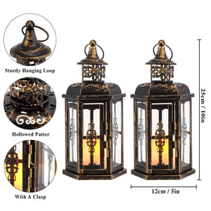Decorative candle lanterns, set of 2, vintage black with distressed gold finish by JHY DESIGN