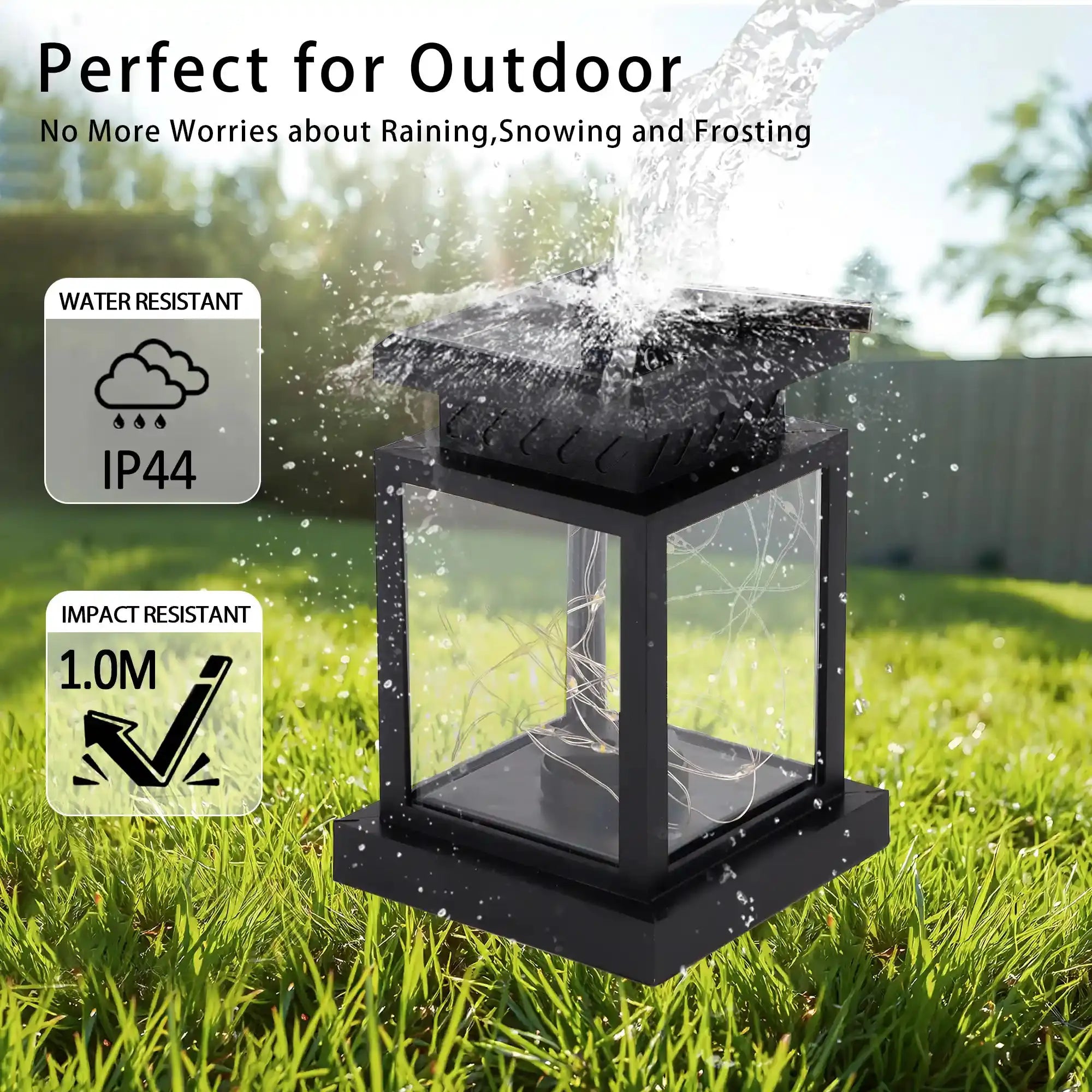 Set of 6 black metal solar lantern lights for landscape pathway lighting