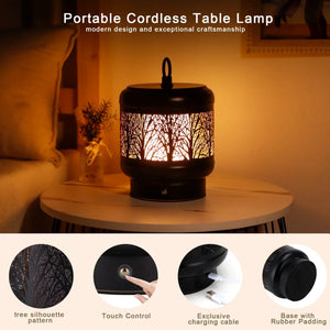 Desk lamp by JHY DESIGN; 4000mAh rechargeable battery, tree silhouette pattern, warm ambient glow.