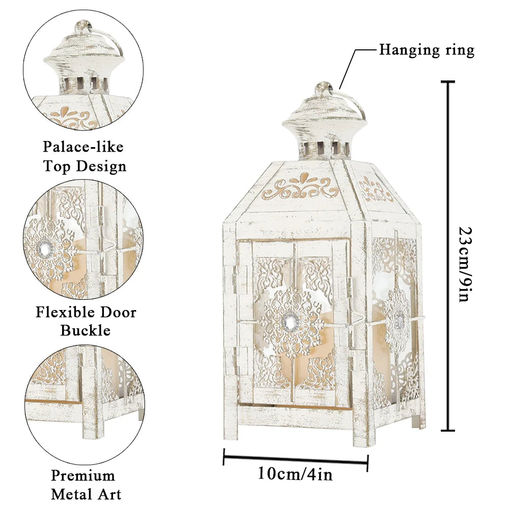 Set of 2 Decorative Lanterns 9.5" High Metal Candle Lanterns