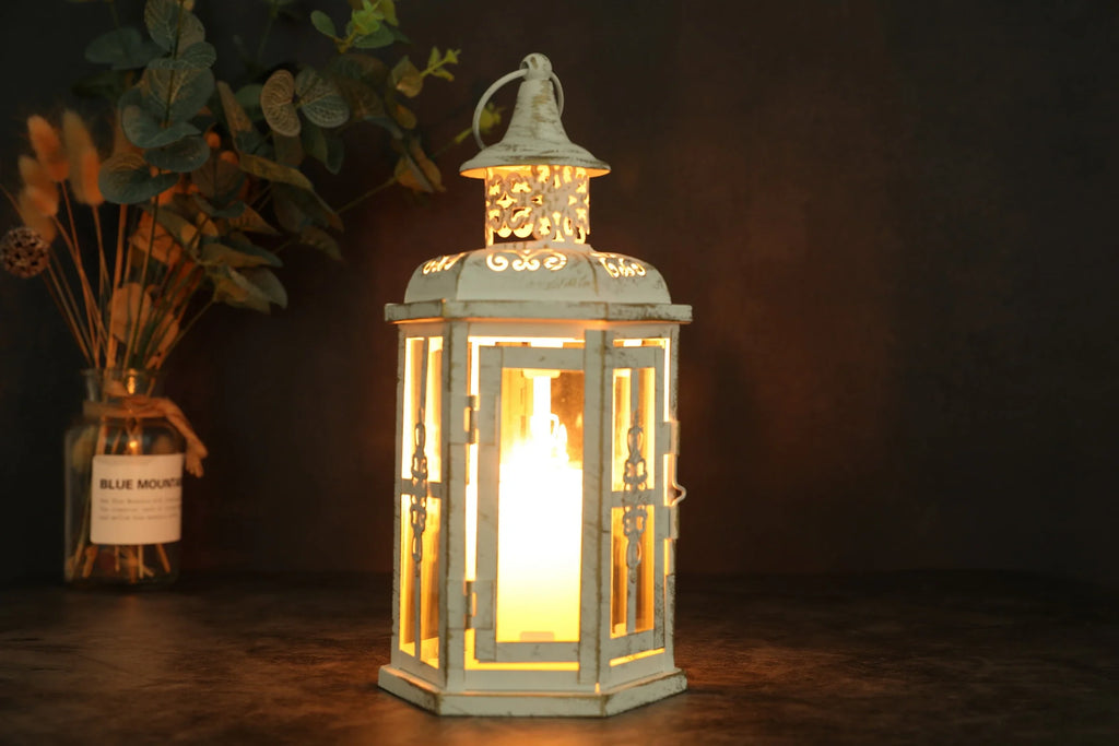 10 inch High Vintage Style Hanging Lantern Metal Candleholder