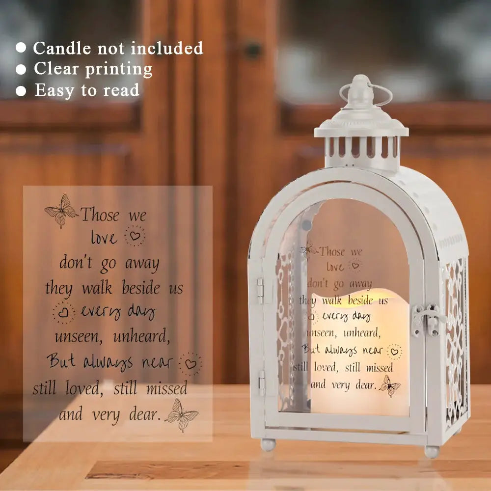 Memorial lantern set: 2-piece, 11'' grey lantern with automatic timer by JHY DESIGN and memorial inscription panel.