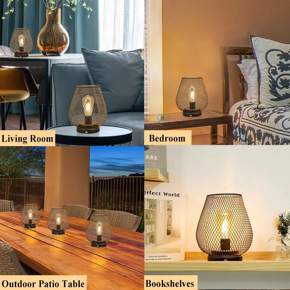 6.7-inch touch-adjustable table lamp with bronze egg cage and metal base; battery-operated, by JHY DESIGN (four shown)
