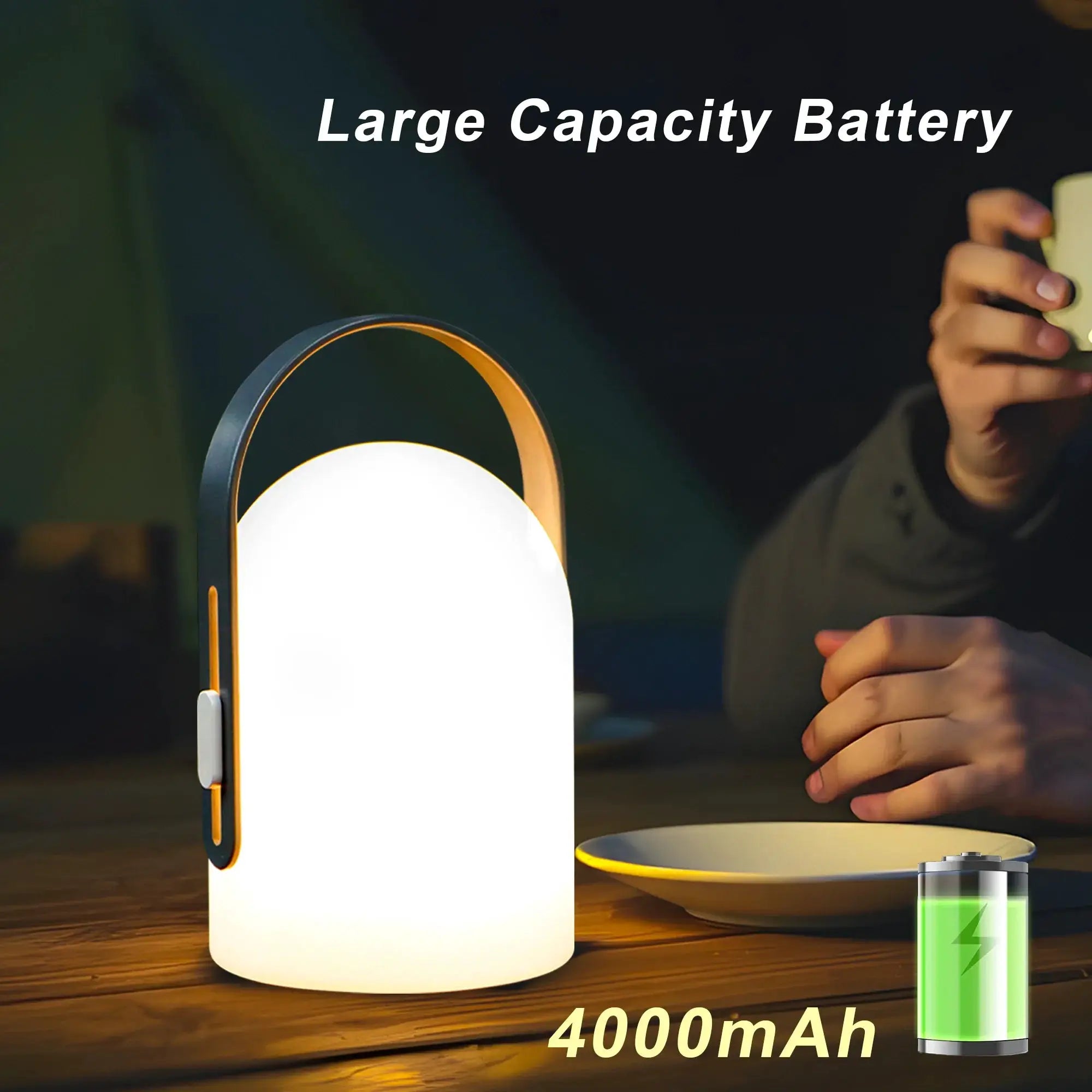 JHY DESIGN portable outdoor rechargeable table lamp with 4000mAh battery, white globe and gray frame.