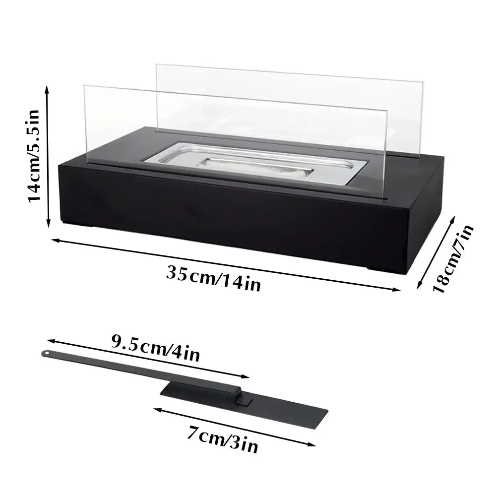 JHY DESIGN square tabletop fire bowl pot with two-sided glass; black gel & ethanol fireplace for Home & Garden