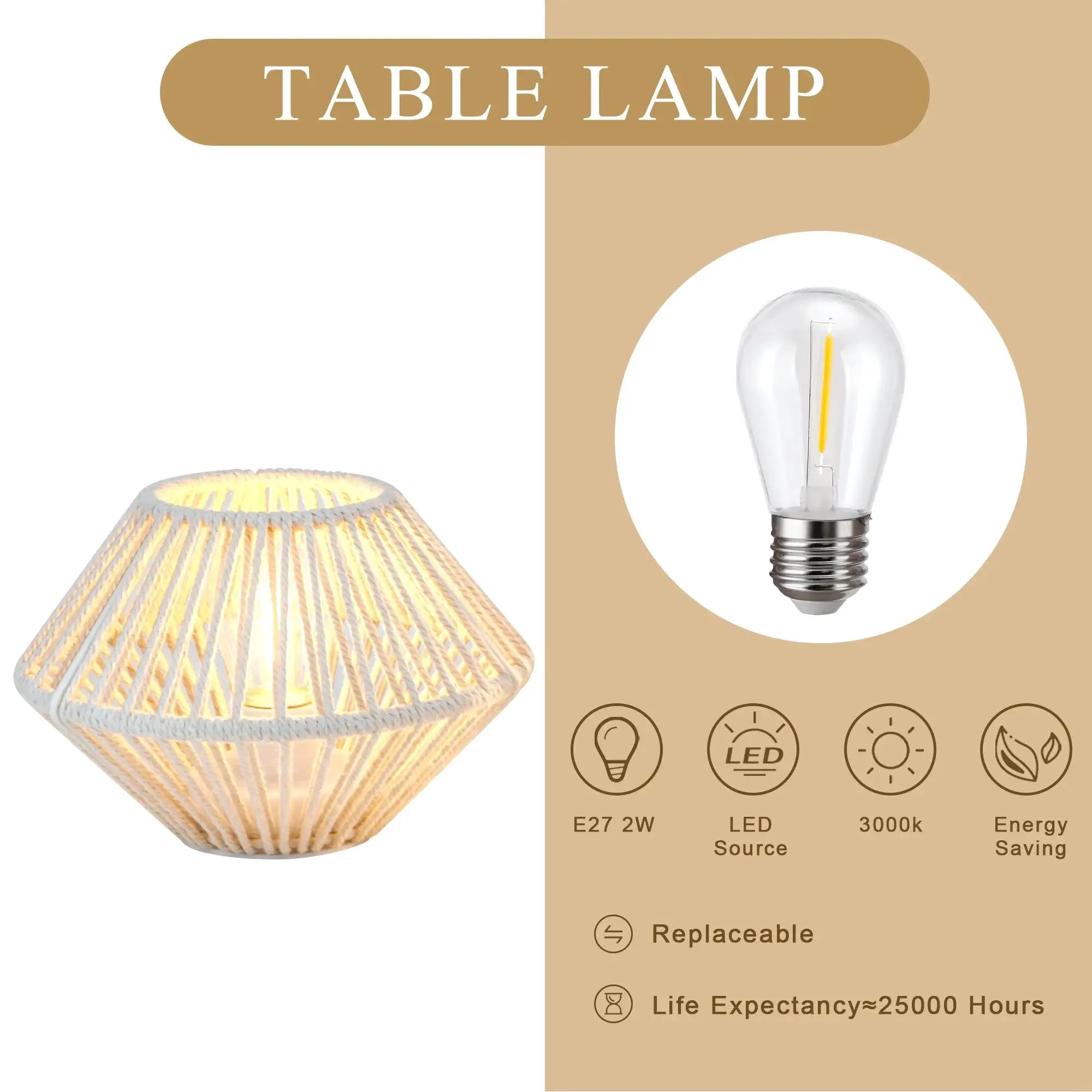Set of 2 natural beige woven cotton rope table lamps by JHY DESIGN