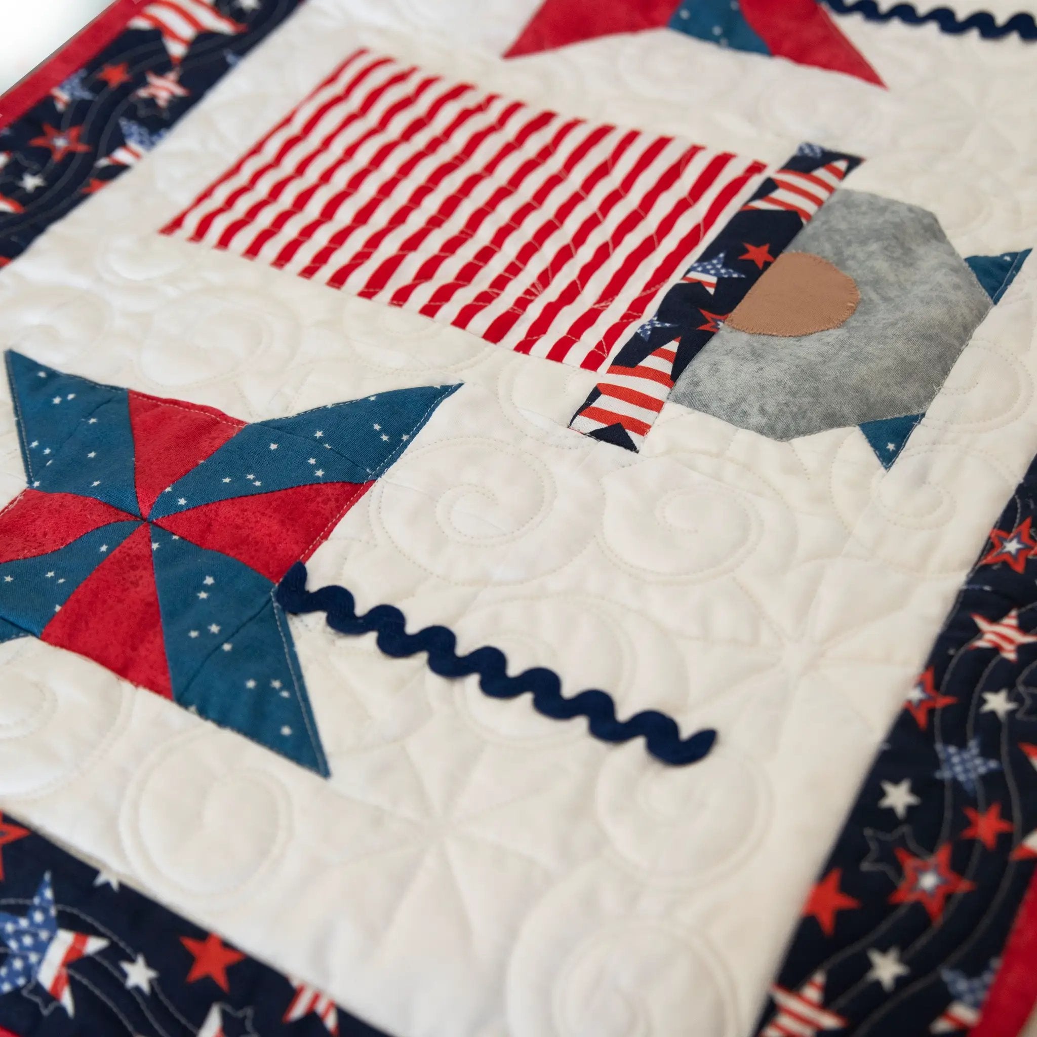 Spring Quilted Table Runner Kit Bundle by Block Party Quilt Co; patriotic red, white and blue patchwork