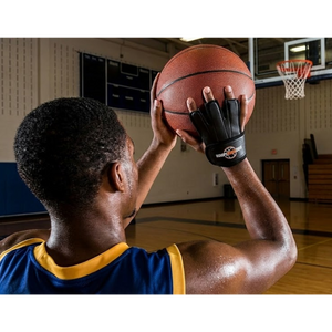 Perfect Jump Shot Glove by HoopsKing, black basketball shooting glove for training during drills.