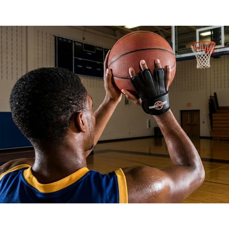Perfect Jump Shot Glove by HoopsKing, black basketball shooting glove for training during drills.