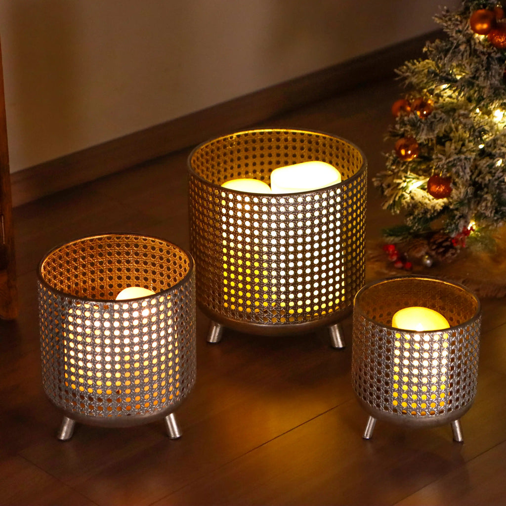 Set of 3 Plant Pots 10/8.5/7''H(Antique Silver)