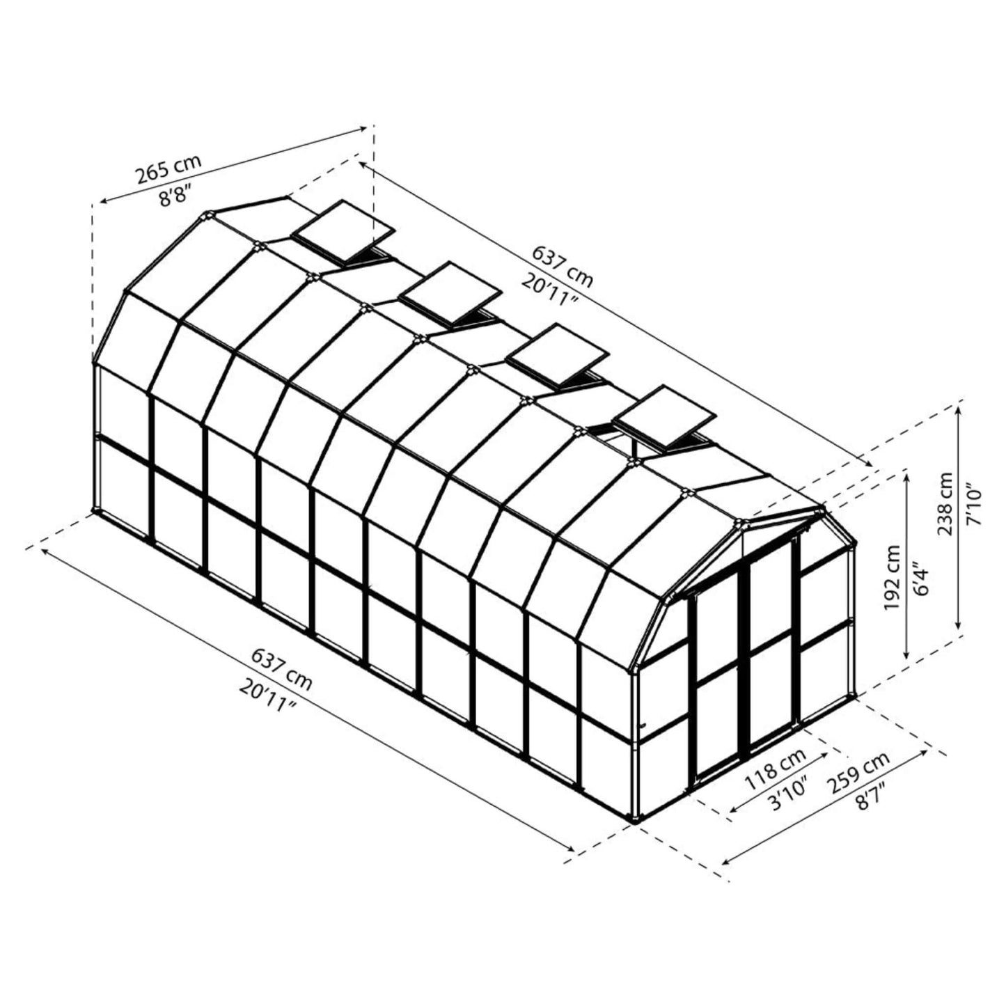 [08x20FT] Extra Large Barn-Style Weatherproof Walk-In Greenhouse With Roof Vents (SAK85716)