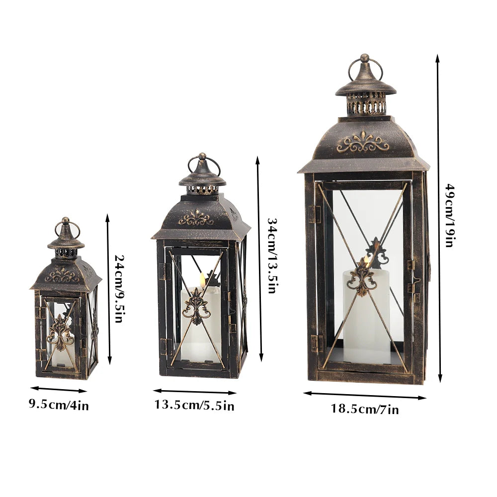 Decorative hanging candle lanterns set of 3, black metal with glass panels, by JHY DESIGN.