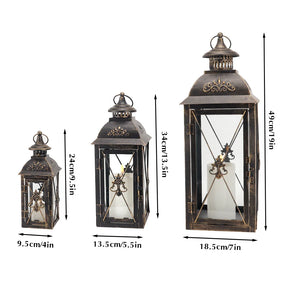 Decorative hanging candle lanterns set of 3, black metal with glass panels, by JHY DESIGN.