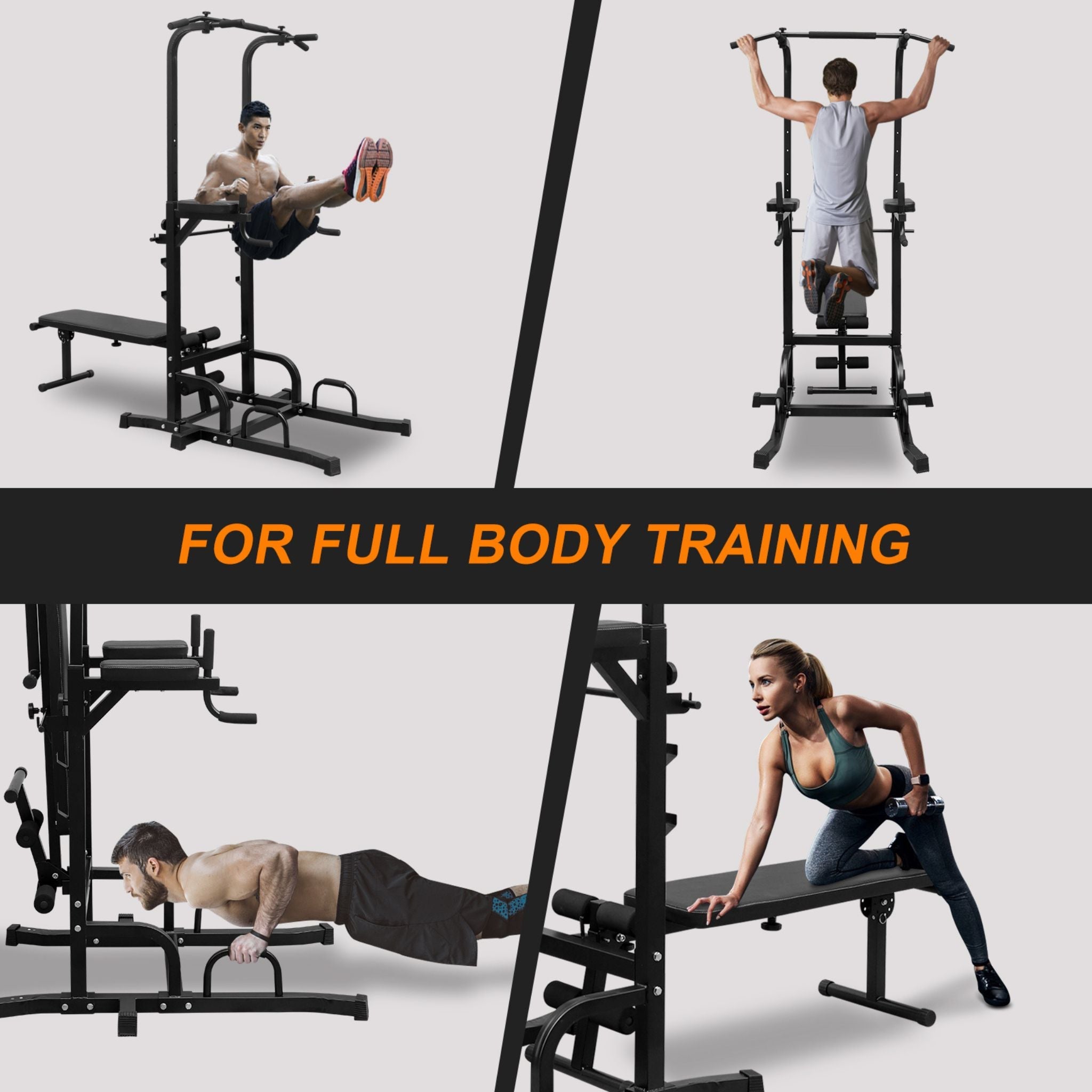 Power Tower Heavy Duty Multi-Functional Dip Station With Bench, Pull Up Bar, And Adjustable Height For Home Gyms (SAK64327)