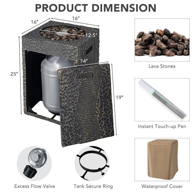 Premium 16FT Square Outdoor Propane Fire Pit W/ Lava Rocks Waterproof Cover, 30,000 BTU (93195268)