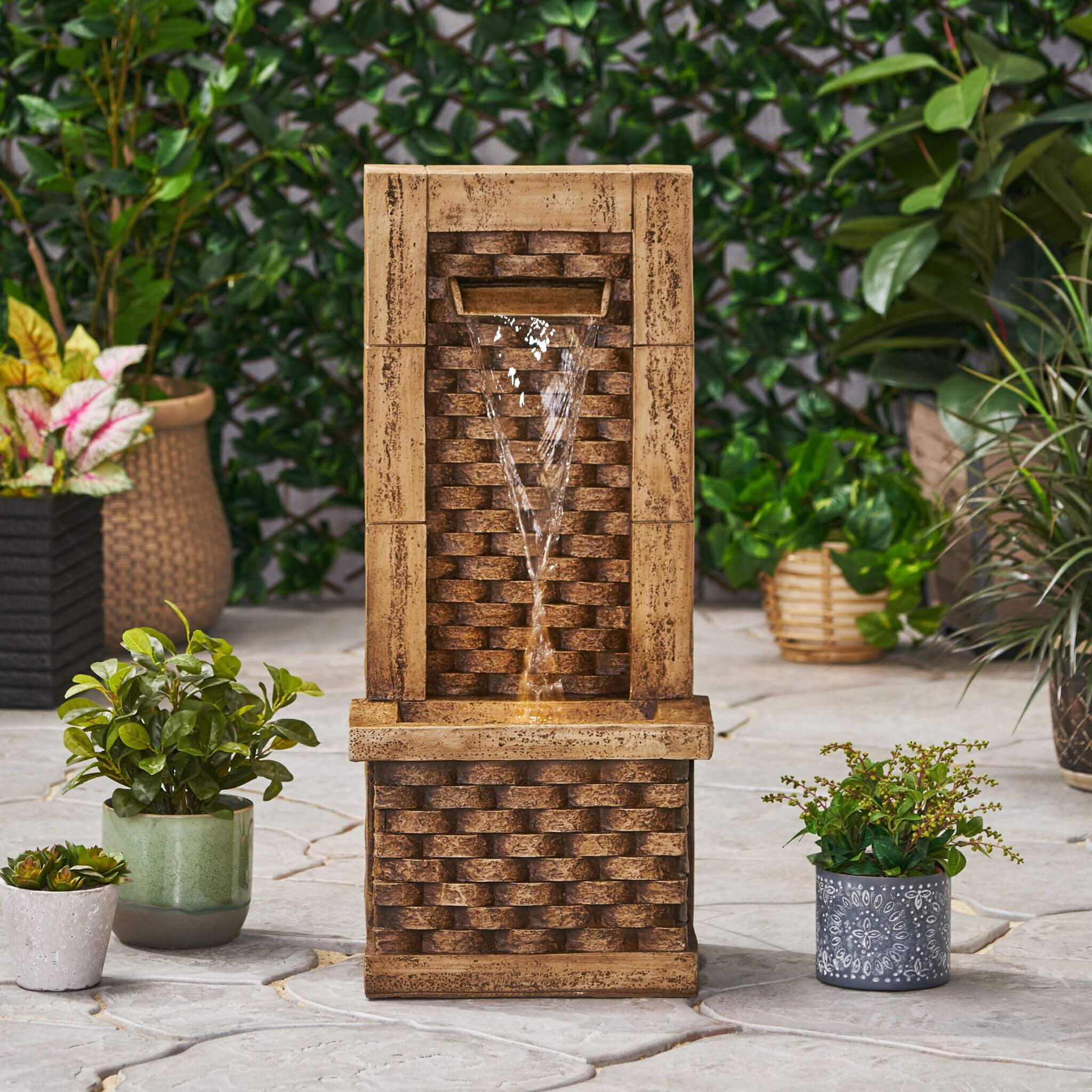 Premium 35 Inch Hand-Crafted Weather-Resistant Waterfall Fountain With LED Lights (SAK86757)