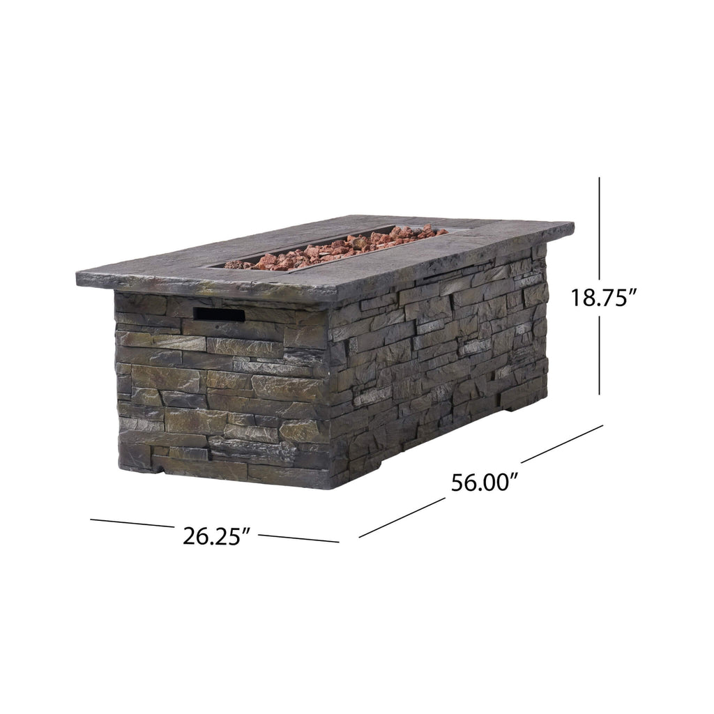 Premium 56" Outdoor Rectangular Concrete Propane Fire Pit W/ Faux Stone Pattern, 50K BTU (SAK31845)