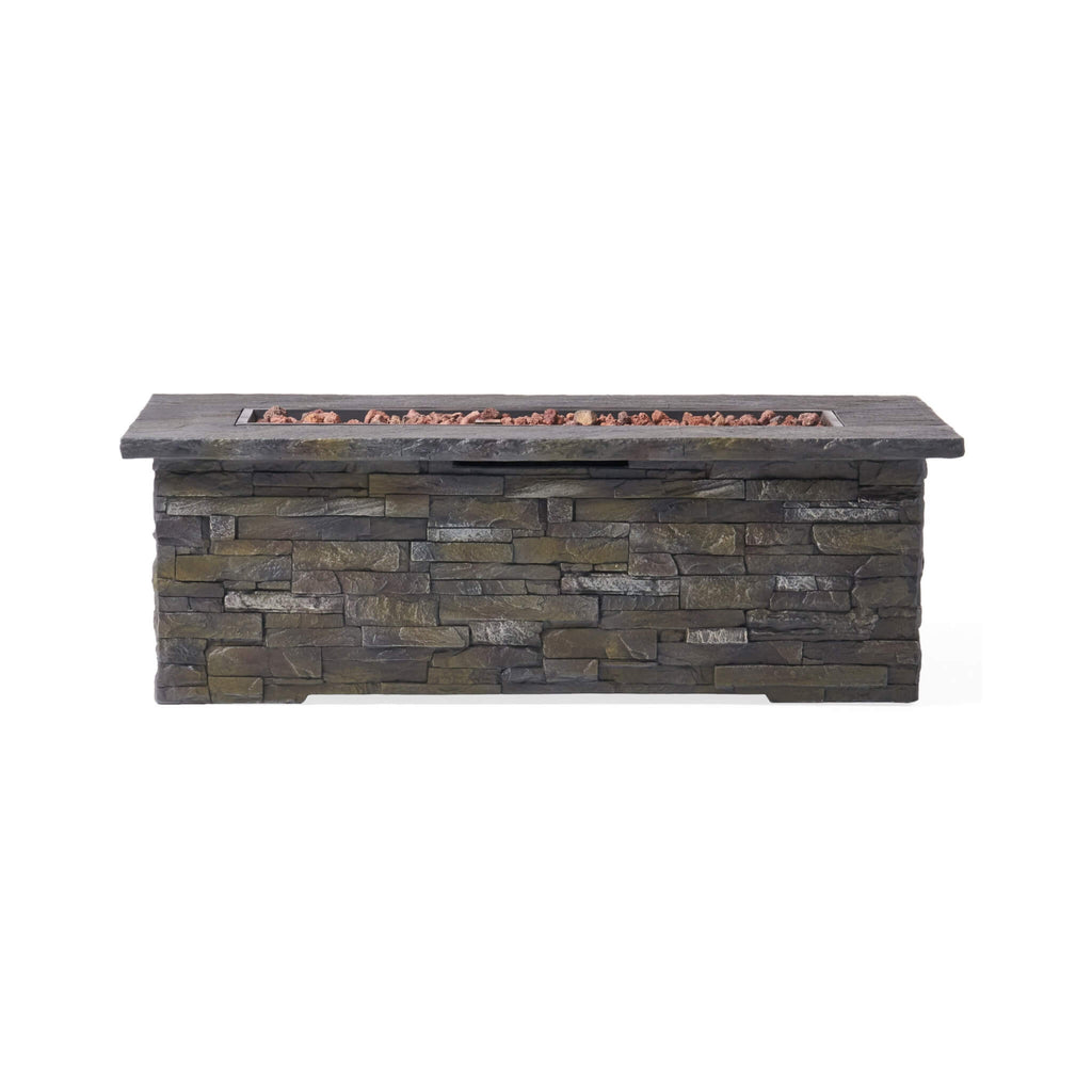 Premium 56" Outdoor Rectangular Concrete Propane Fire Pit W/ Faux Stone Pattern, 50K BTU (SAK31845)