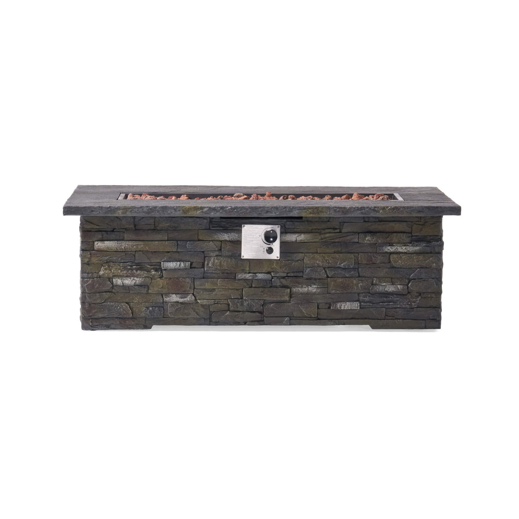 Premium 56" Outdoor Rectangular Concrete Propane Fire Pit W/ Faux Stone Pattern, 50K BTU (SAK31845)