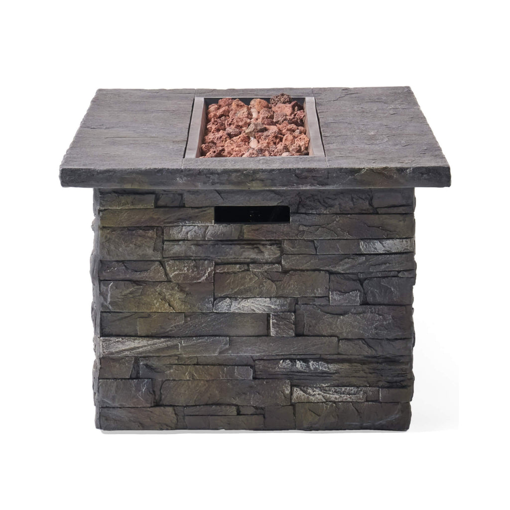 Premium 56" Outdoor Rectangular Concrete Propane Fire Pit W/ Faux Stone Pattern, 50K BTU (SAK31845)