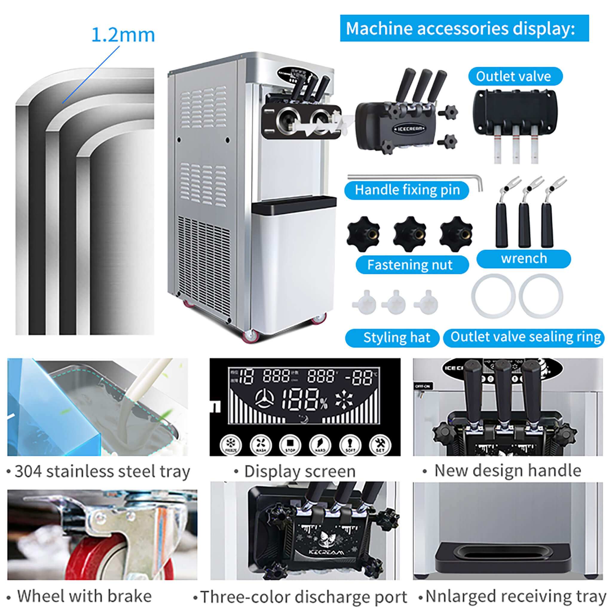 Premium Commercial 3-Flavor Dual Hopper Ice Cream Machine (SAK56917)