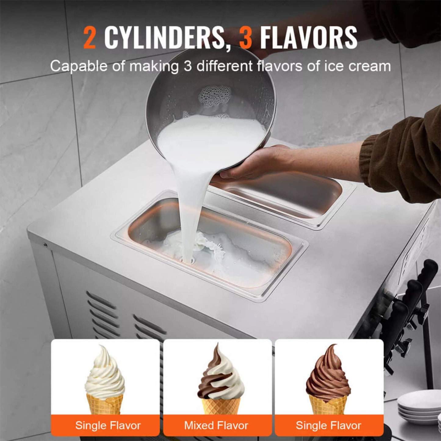 Premium Commercial 3-flavor Freestanding Soft Serve Ice Cream Machine Maker, 21-31 L/H (SAK21874)