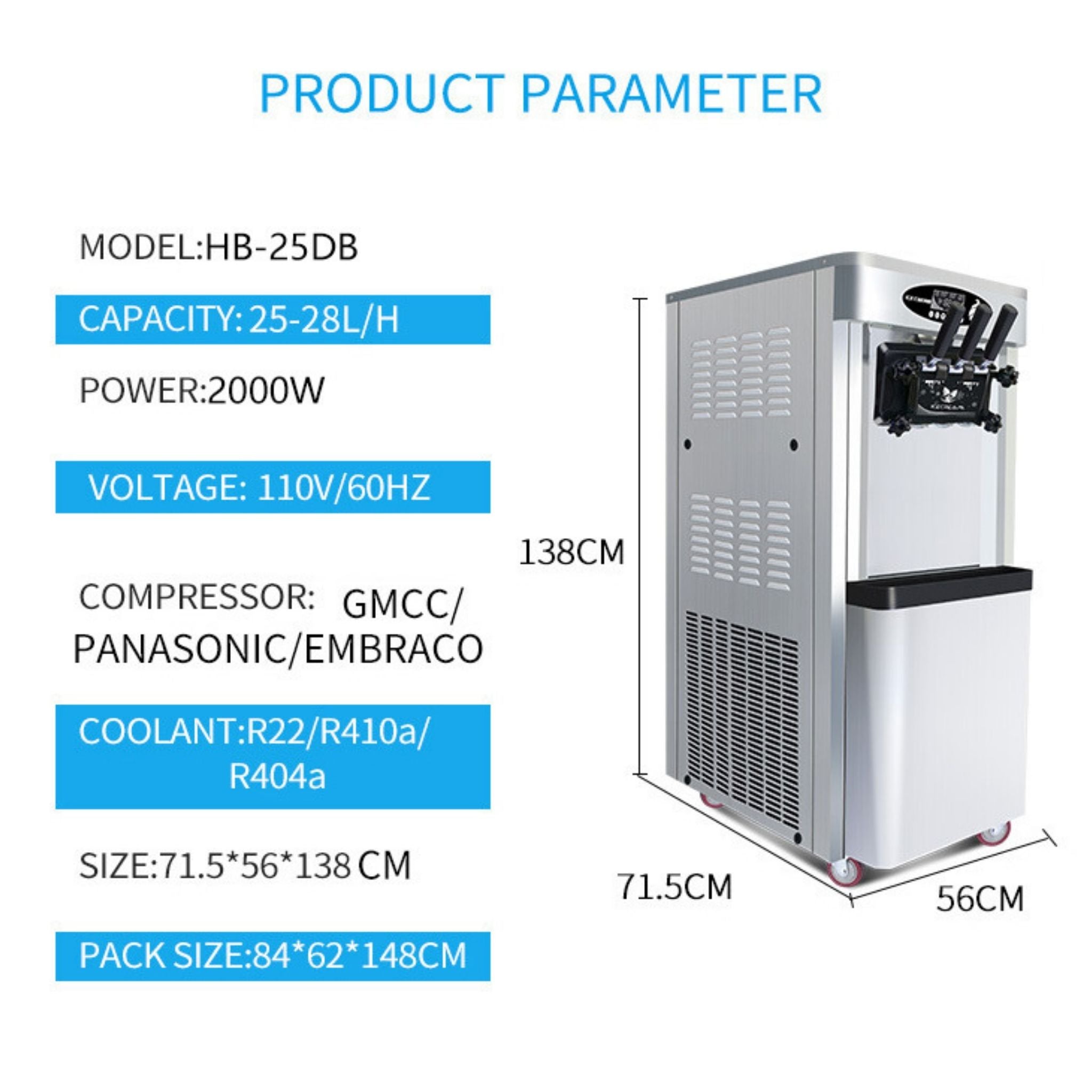 Premium Commercial Vertical 2000W 3-Flavor Soft Ice Cream Machine With Dual 6L Hoppers, 25-30L/H (SAK93406)