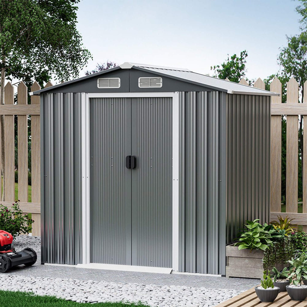 [06X04FT] Premium Garden Galvanized Steel Storage Shed W/ Lockable Sliding Doors (SAK75842)