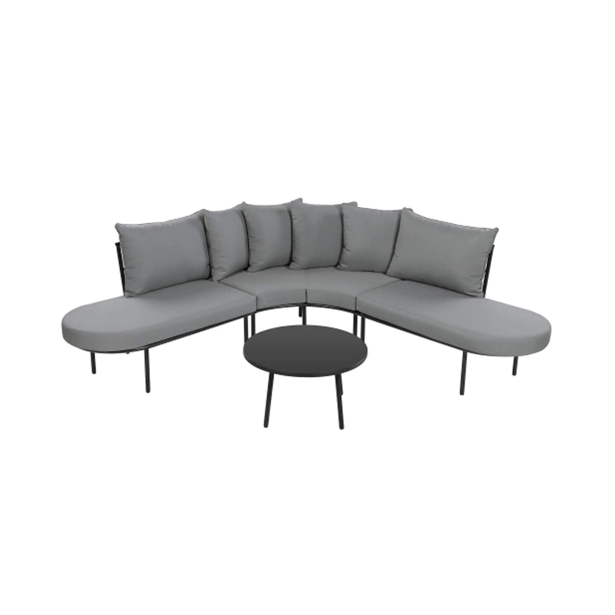 Premium Half- Moon 6-Person Curved All-Weather Outdoor Furniture Sofa Patio Set With Coffee Table And Cushions (SAK76332)