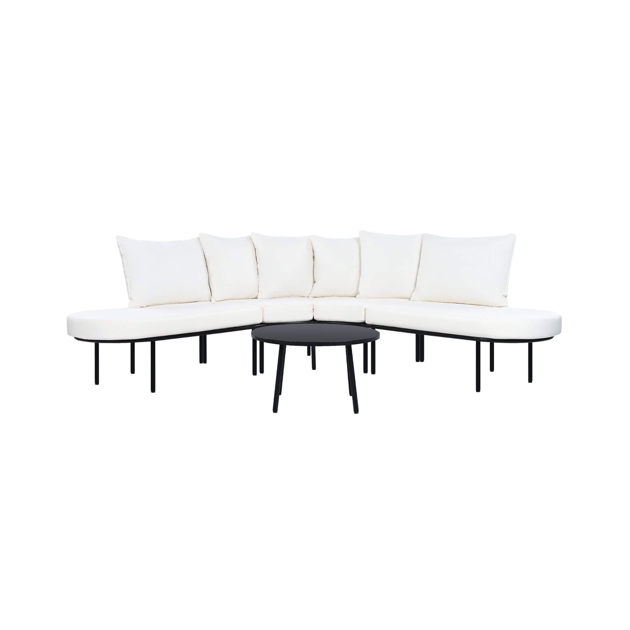 Premium Half- Moon 6-Person Curved All-Weather Outdoor Furniture Sofa Patio Set With Coffee Table And Cushions (SAK76332)