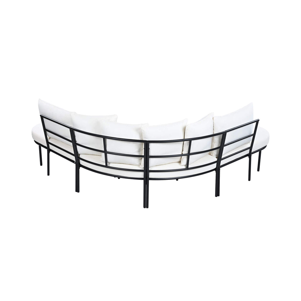 Premium Half- Moon 6-Person Curved All-Weather Outdoor Furniture Sofa Patio Set With Coffee Table And Cushions (SAK76332)