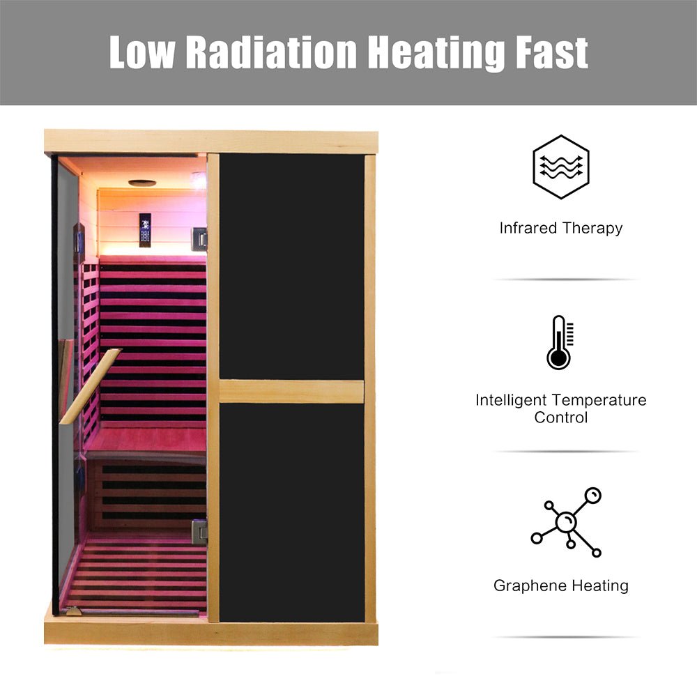 Premium Large 2-Person V-Shaped FAR Infrared Sauna Room With Double Glass Doors, 1980W (SAK96413)