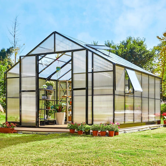 [12x13.5FT] Premium Large Outdoor Double Door Aluminum Polycarbonate Greenhouse With Quick Connect Fitting (96243175)