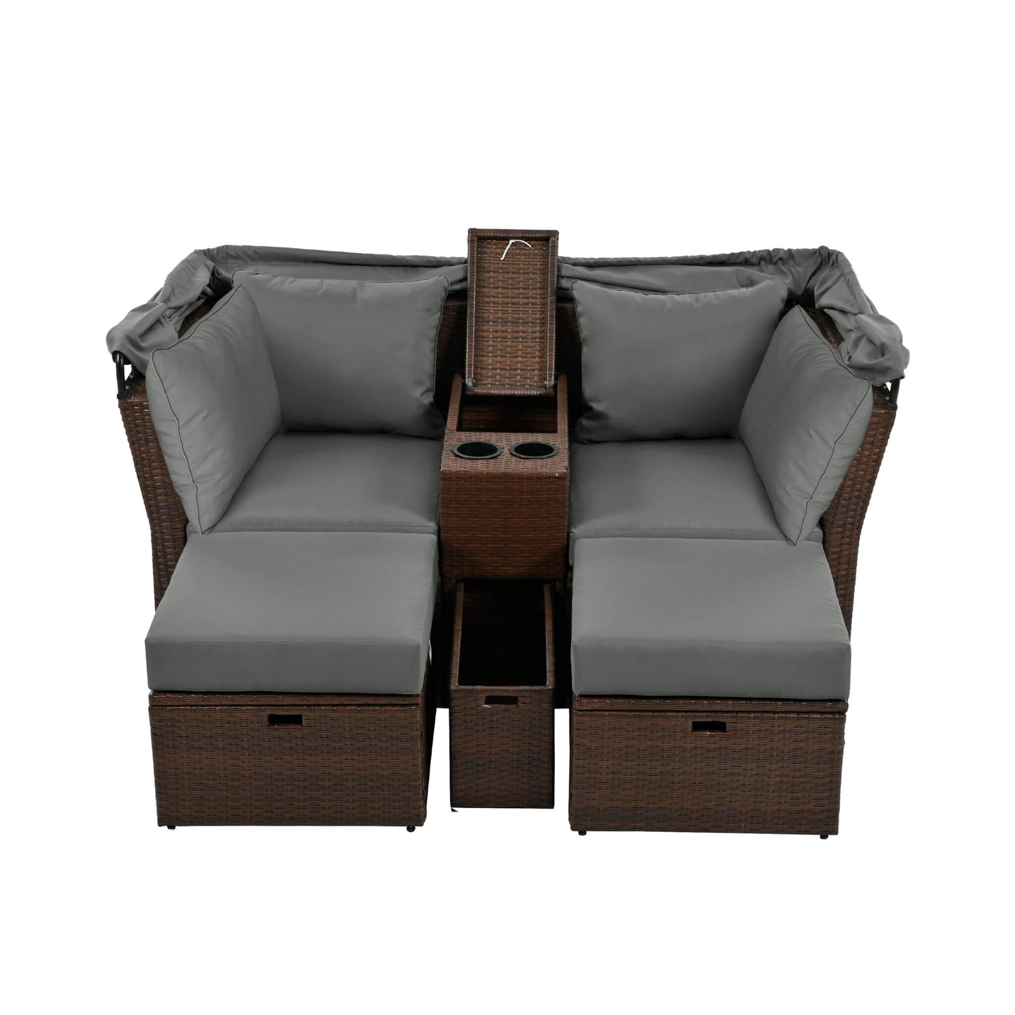 Premium Outdoor 2-Seater Patio Daybed With Foldable Awning, Cushions, And Rattan Frame (SAK90233)