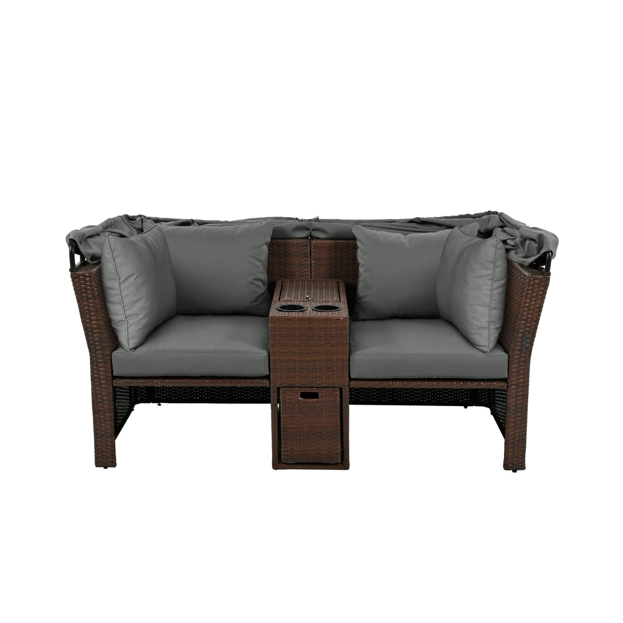 Premium Outdoor 2-Seater Patio Daybed With Foldable Awning, Cushions, And Rattan Frame (SAK90233)