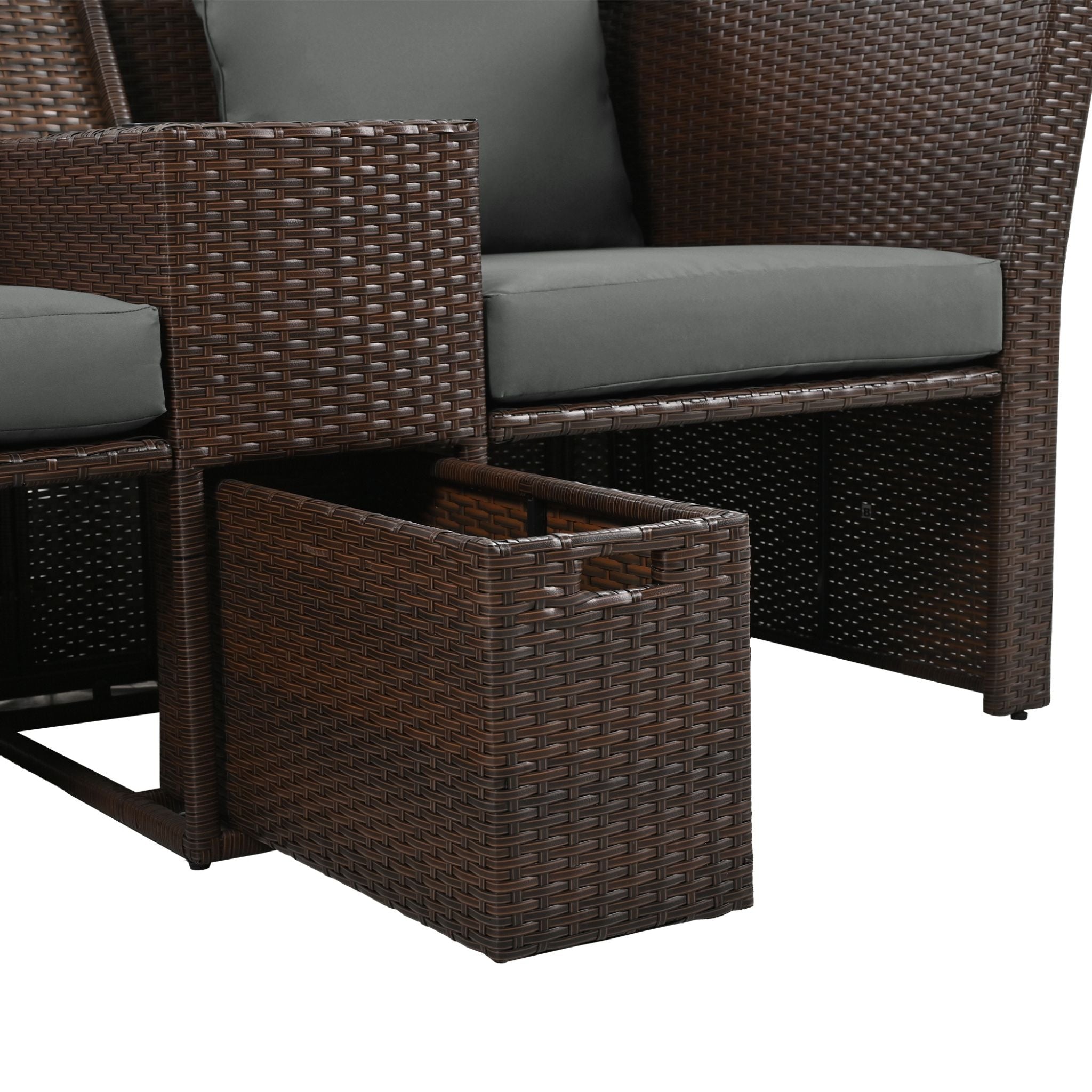 Premium Outdoor 2-Seater Patio Daybed With Foldable Awning, Cushions, And Rattan Frame (SAK90233)