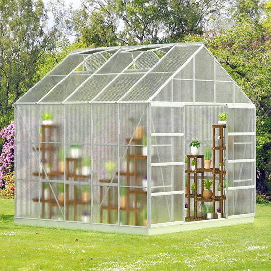 [10x10FT] Premium Outdoor Aluminum Walk-In Greenhouse With Polycarbonate Panels & Sliding Doors (94638275)