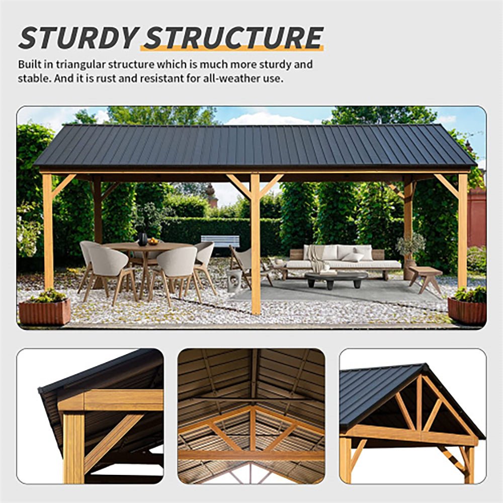 [12x20FT] Premium Outdoor Double-Layer Galvanized Steel Hardtop Gazebo Pergola For Patio (92475381)