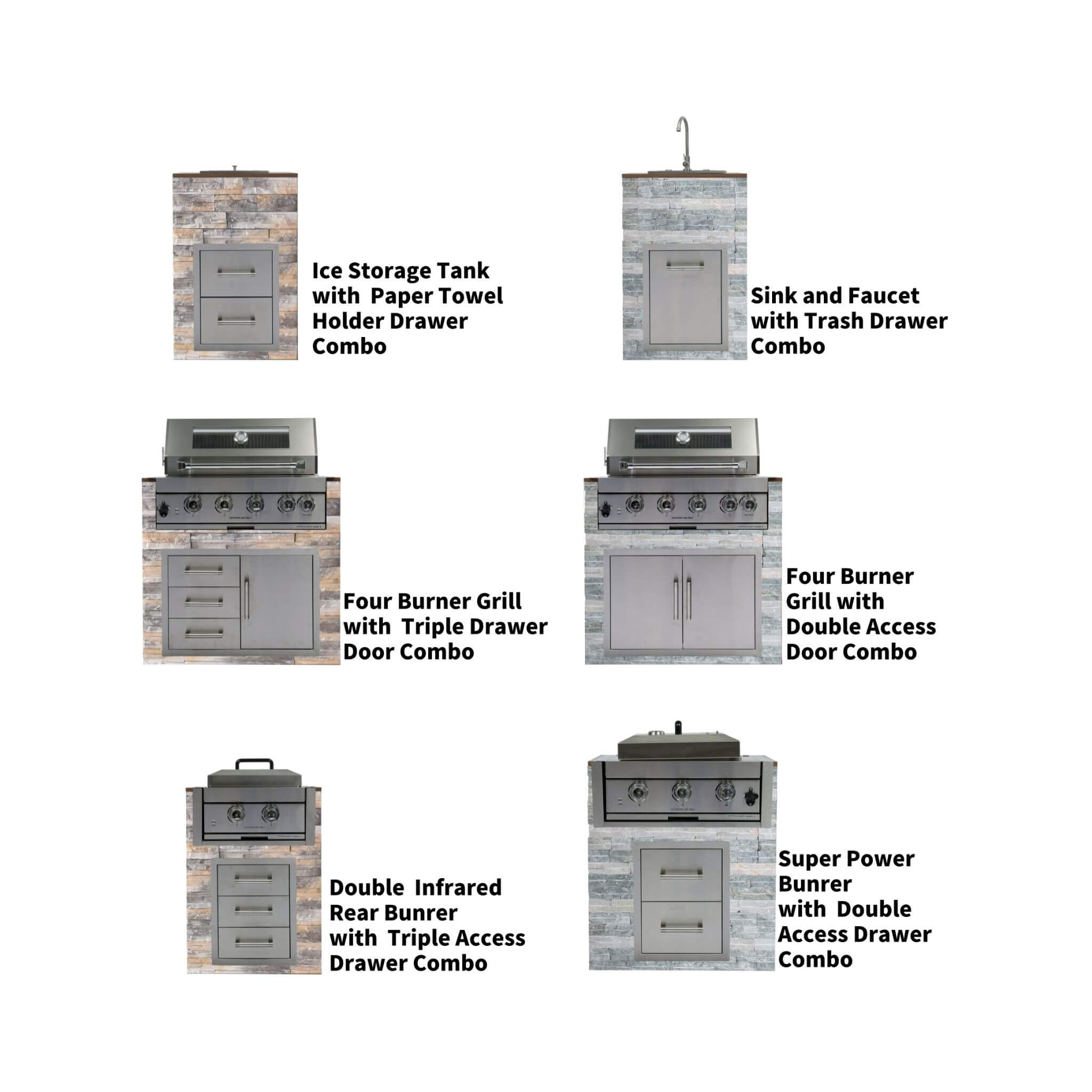 Premium Outdoor Kitchen With 32 Inch 60000 BTU Built-In Stainless Steel LPG Gas Grill, Door And Drawer Combo And Stainless Steel Ice Box (SAK98661)