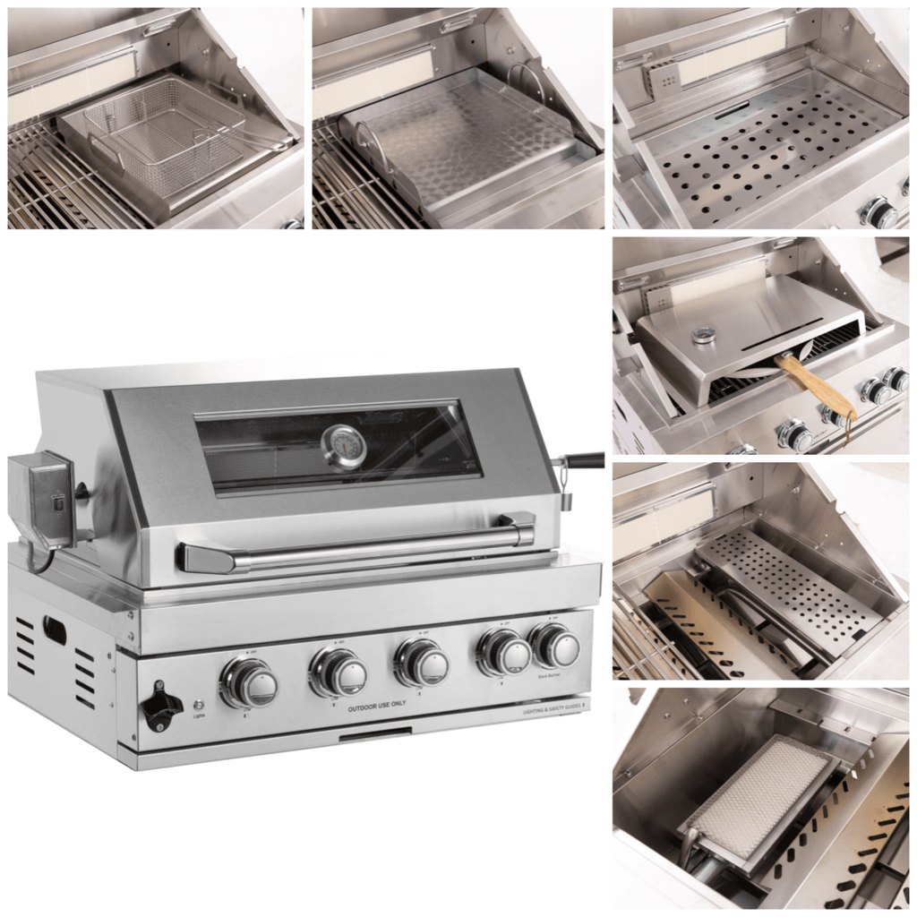 Premium Outdoor Kitchen With 32 Inch 60000 BTU Built-In Stainless Steel LPG Gas Grill, Door And Drawer Combo And Stainless Steel Ice Box (SAK98661)