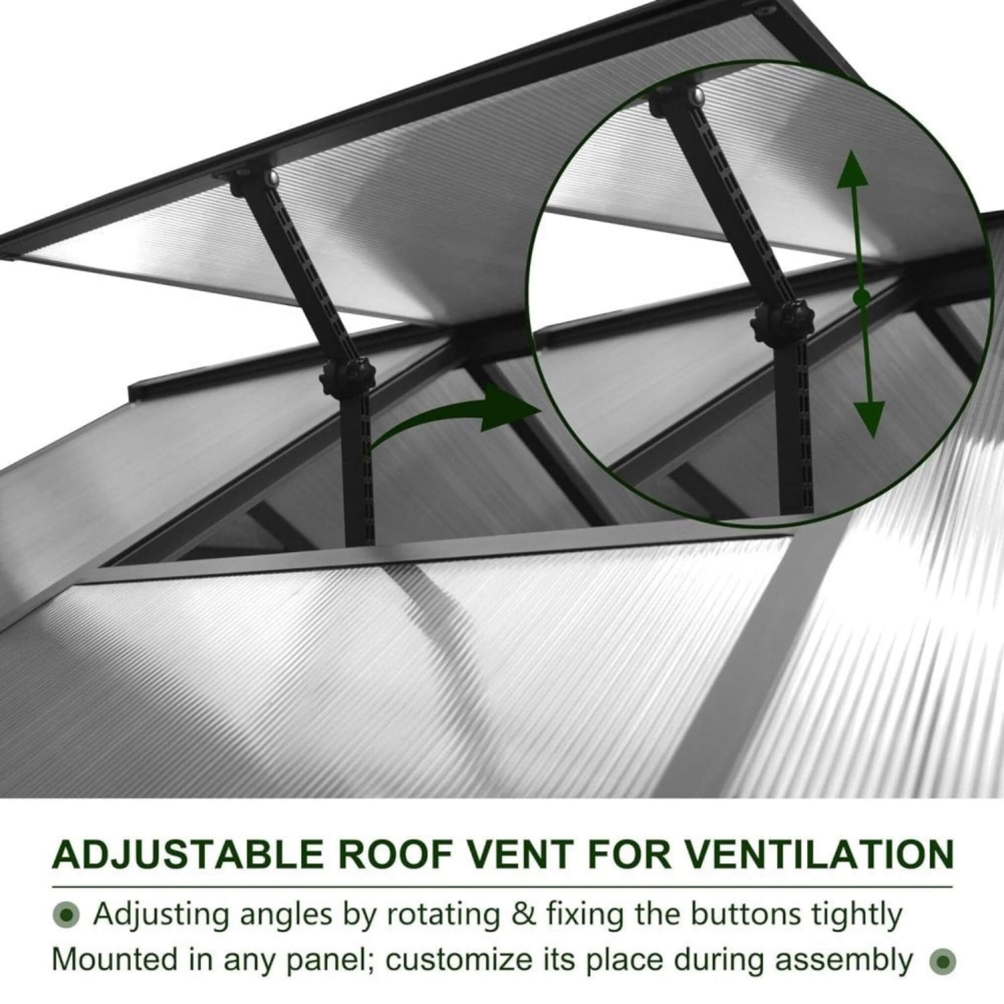 [06X12FT] Premium Polycarbonate Gray Walk-In Greenhouse Kit With Adjustable Vent And Lockable Door (SAK35264)