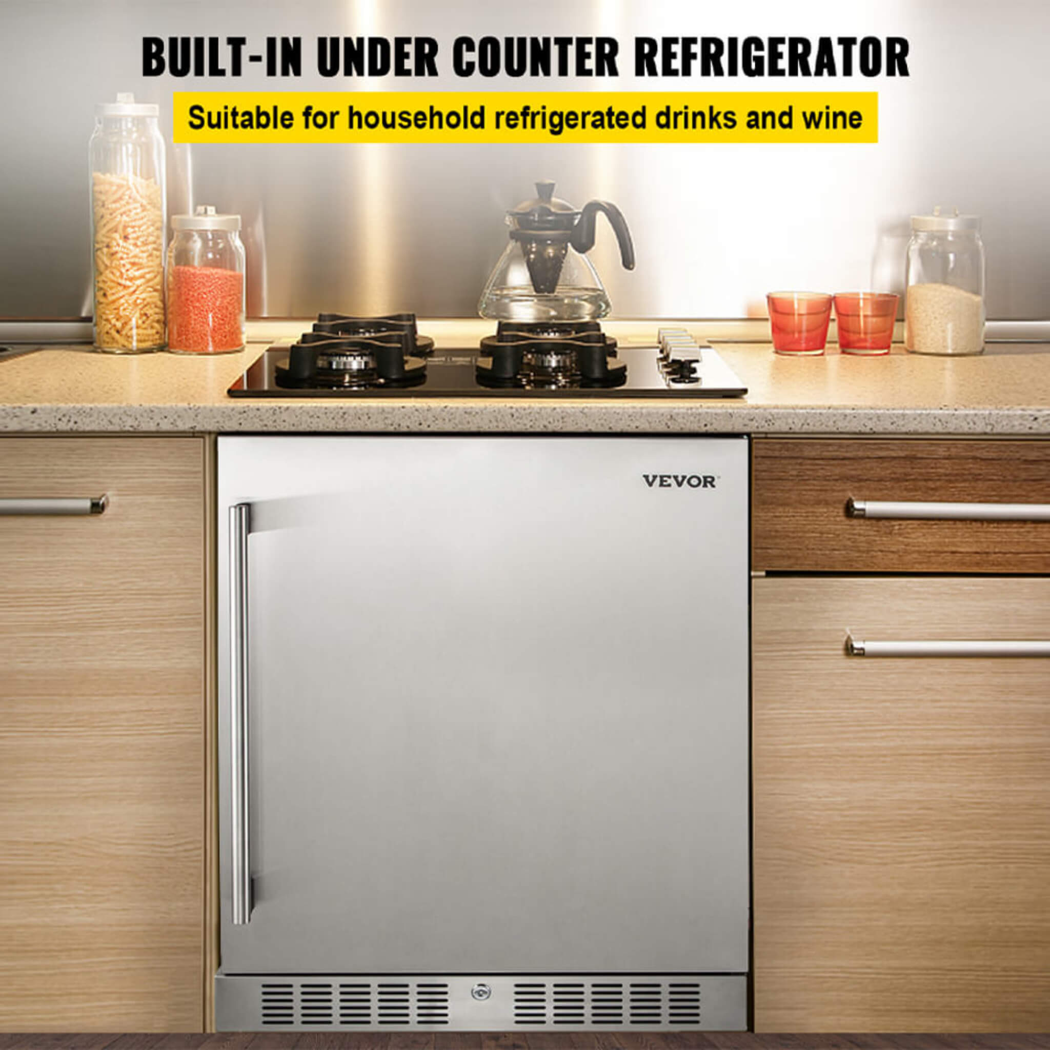 Premium Single Door Stainless Steel Built-In Wine Beverage Undercounter Refrigerator, 5.3 Cu.Ft. (SAK95276)