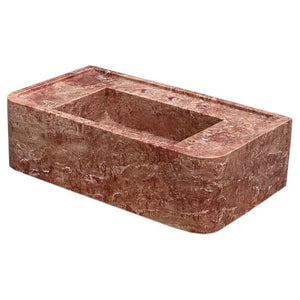 Red travertine rectangular wall-mount bathroom sink; 30in L x 16in W x 8in H, stone basin