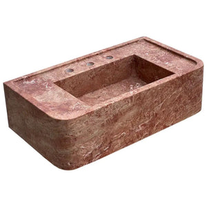 Villohome red travertine rectangular wall-mount bathroom sink with three faucet holes.