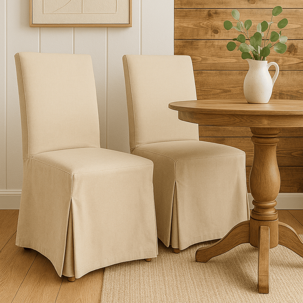 4 Pack - Dining Chair Slip Covers, Compatible with IKEA Henriksdal, Beige Linen Floor Length