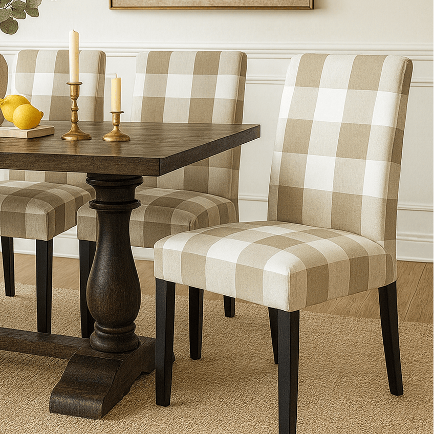 Buffalo Check Beige Dining Chair Cover for IKEA Henriksdal – Farmhouse Style, Modern Comfort