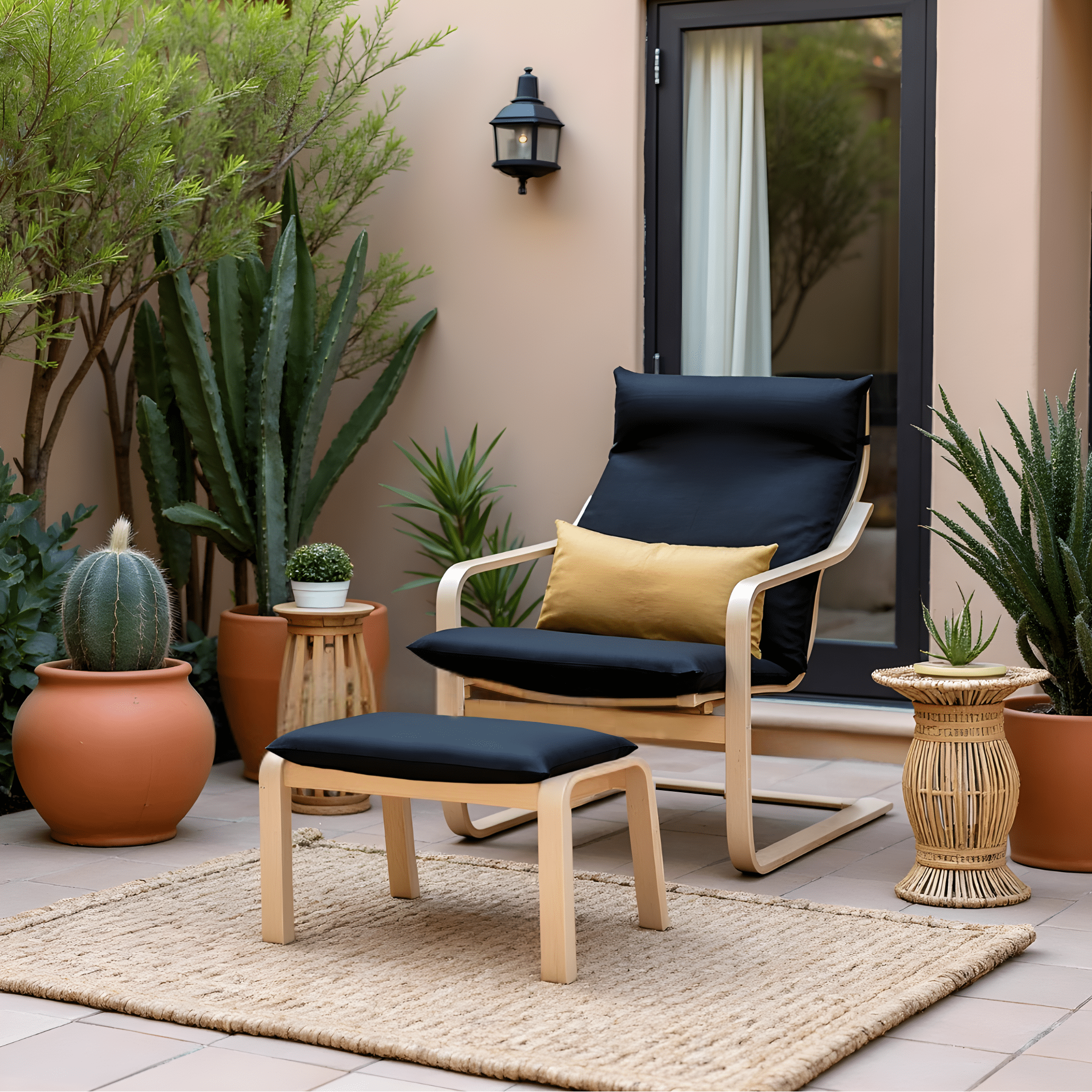 Black European Linen Chair and Footstool Slip Covers, Compatible with IKEA Poang