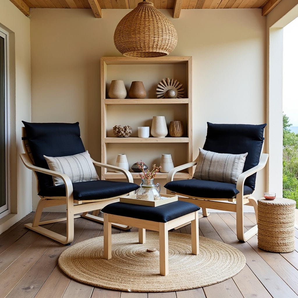 Black European Linen Chair and Footstool Slip Covers, Compatible with IKEA Poang