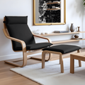 Black European Linen Chair and Footstool Slip Covers, Compatible with IKEA Poang
