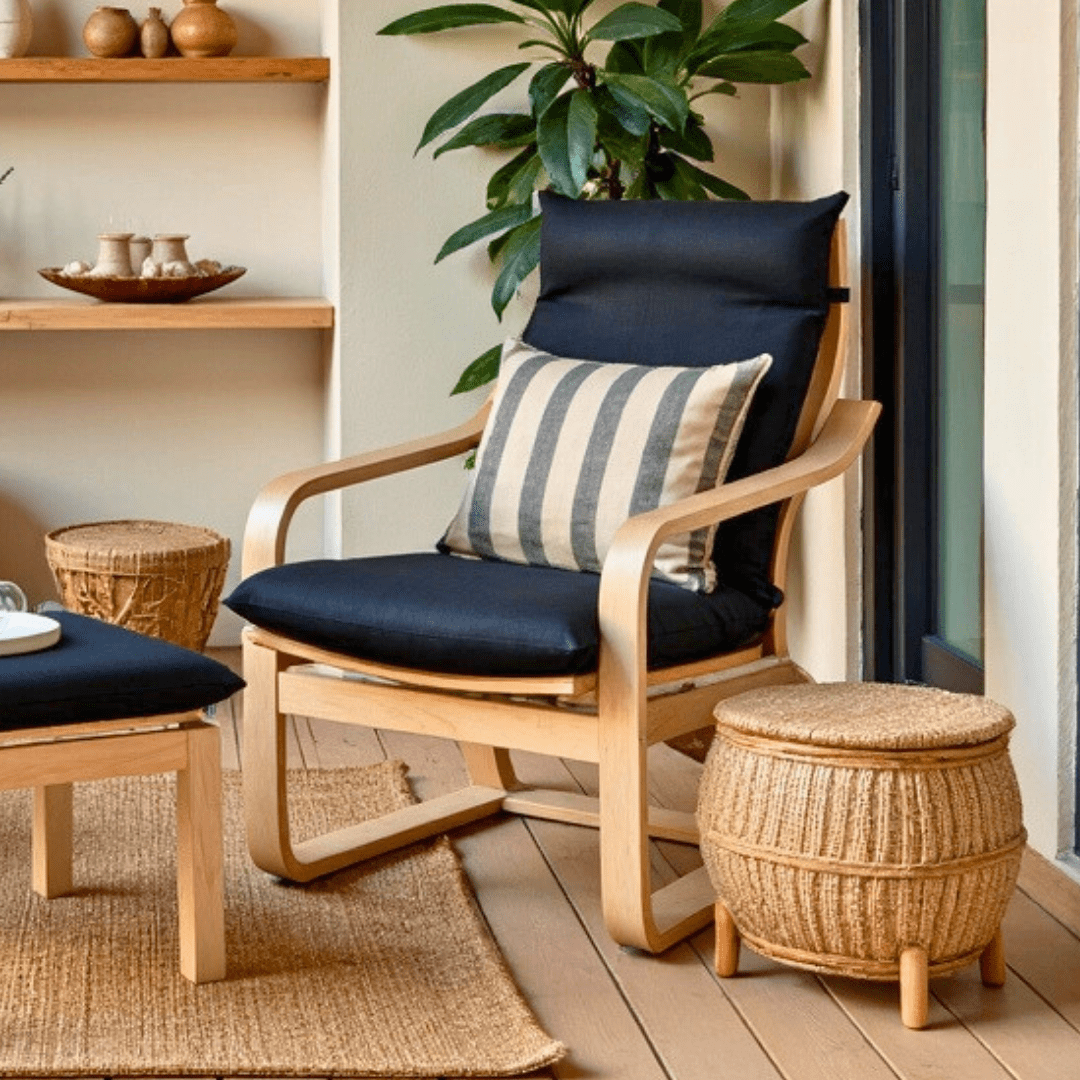 Black European Linen Chair and Footstool Slip Covers, Compatible with IKEA Poang